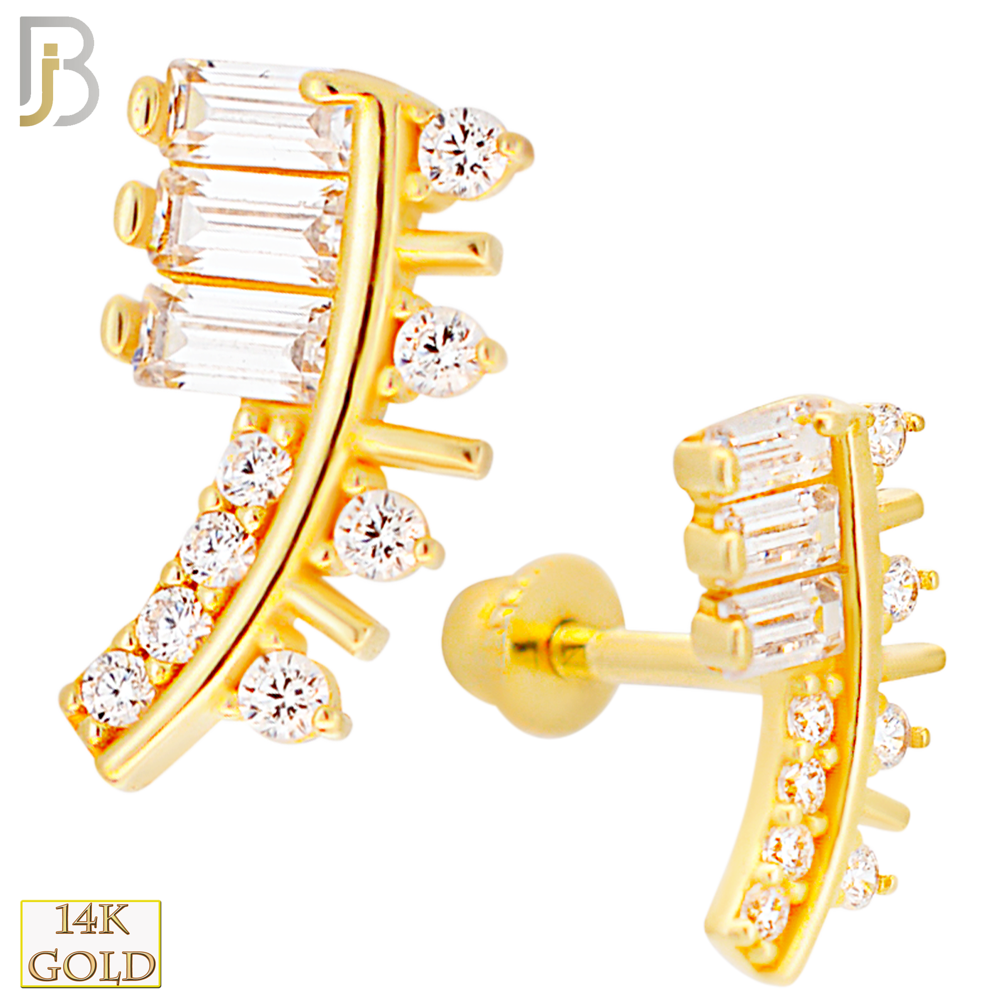 14-TB51 - 14k Yellow Gold Baguettes and Rounds CZ  with Baby Screw Backing image 0