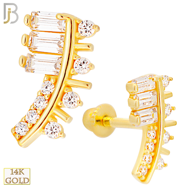 14-TB51 - 14k Yellow Gold Baguettes and Rounds CZ  with Baby Screw Backing image 0