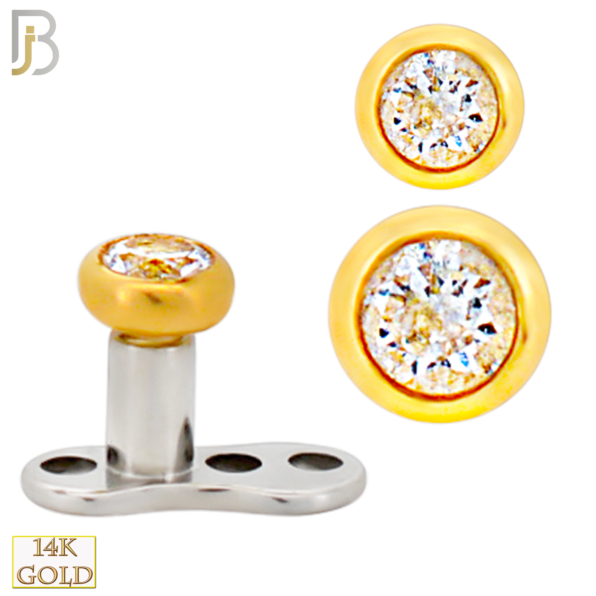 14-G23-DM03 - 14k Titanium Anchor with 14k Gold Top Bezel Set Clear Cubic Zirconia Dermal - Internally Threaded image 0