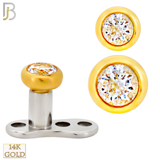 14-G23-DM03 - 14k Titanium Anchor with 14k Gold Top Bezel Set Clear Cubic Zirconia Dermal - Internally Threaded image 0