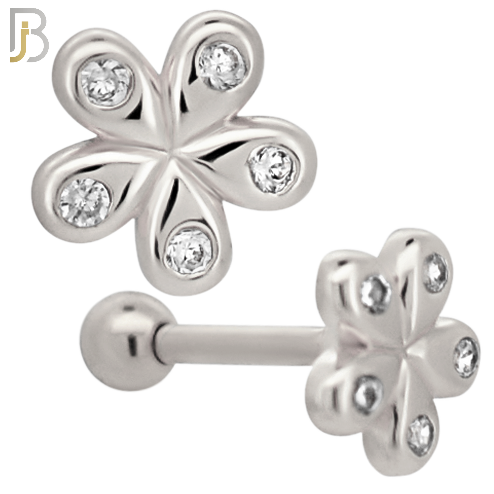 TB04 - 316L Surgical Steel Flower Design with Zircon Tragus Barbell Cartilage Piercing Screw Ball (PACK OF 6) image 1