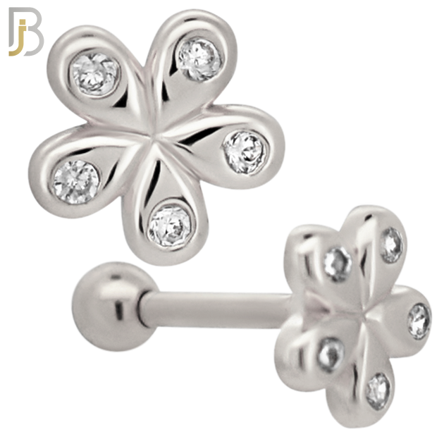 TB04 - 316L Surgical Steel Flower Design with Zircon Tragus Barbell Cartilage Piercing Screw Ball (PACK OF 6) image 1
