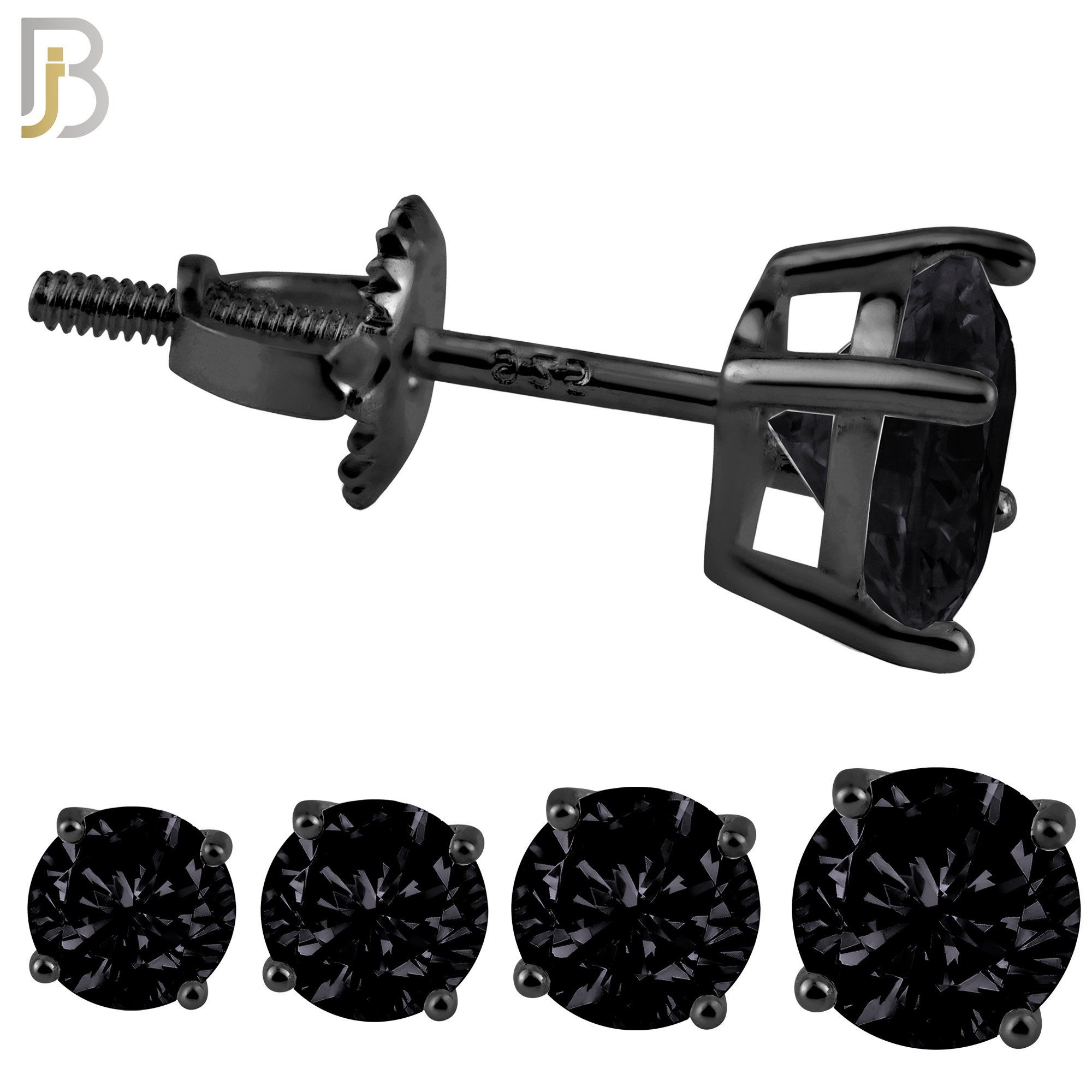 925-PK-ES79-KK - 925 Sterling Silver Black Plated Screw Back Earring Stud Casting Round Prong Setting Black Zircon Pack of 60 image 1