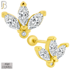 925-ES415 - Screw Ball Back - 925 Sterling Silver Three Leaf Stud Earrings image 1