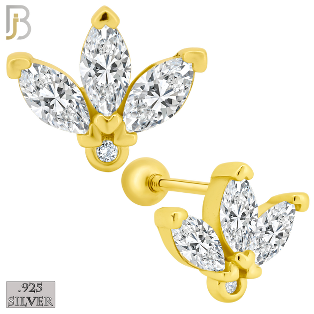 925-ES415 - Screw Ball Back - 925 Sterling Silver Three Leaf Stud Earrings image 1