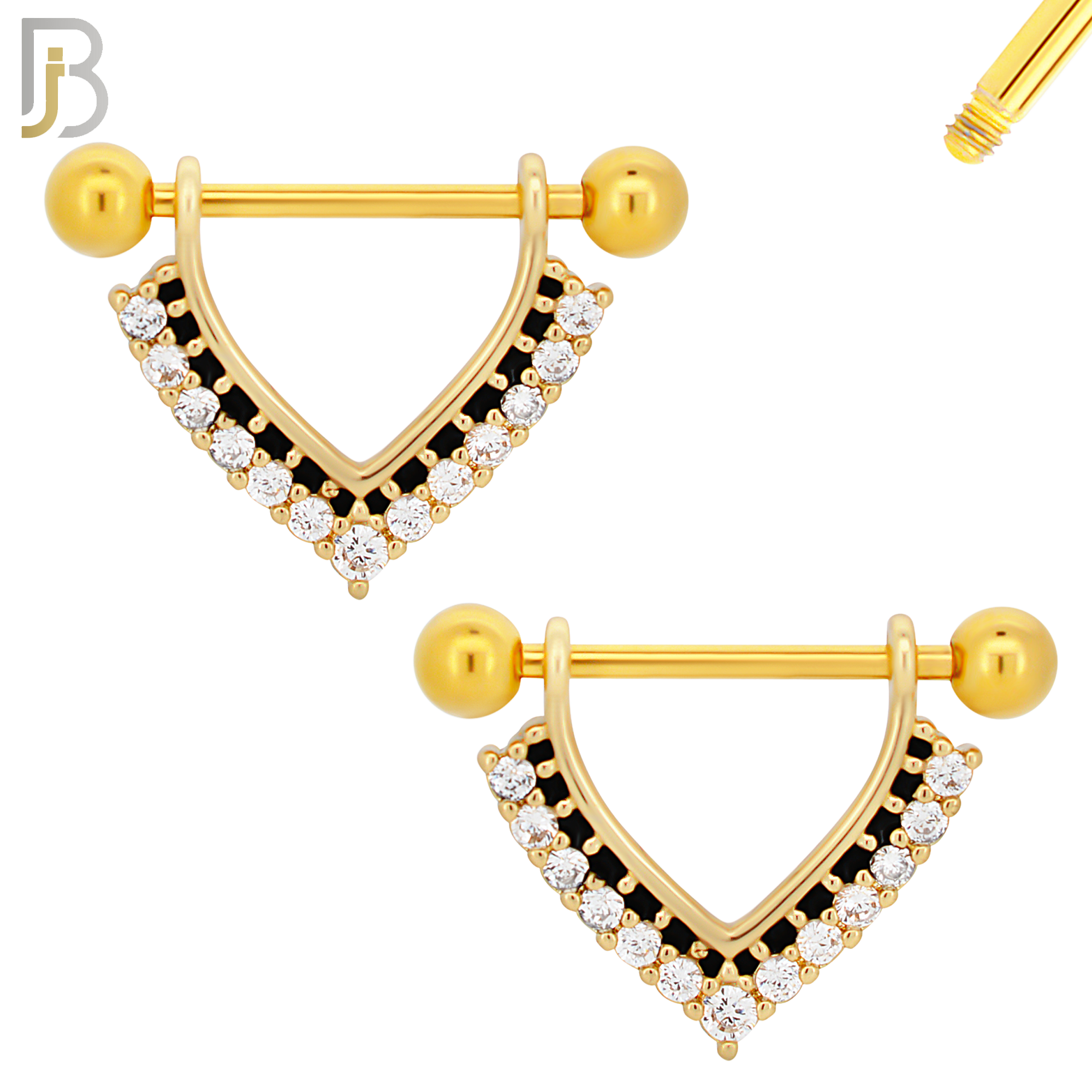 NP22 - 316L Surgical Steel Screw Bar with V-Shape Zircon Pair image 3