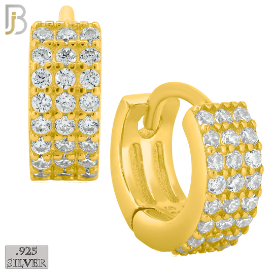 925-ES186 - .925 Sterling Silver Huggies Hoops Earrings with 3 Rows of Zircon image 2
