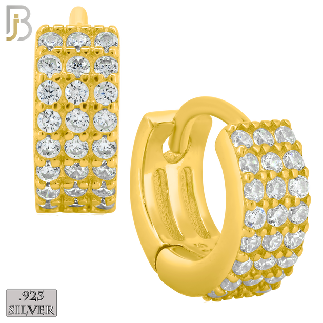 925-ES186 - .925 Sterling Silver Huggies Hoops Earrings with 3 Rows of Zircon image 2