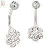 NB85 - 316L Stainless Steel Flower  Shaped CZ Banana Belly Ring and 5mm Screw Ball image 1
