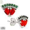 925-ES445 - .925 Sterling Watermelon Earring with Multi-Colored Zircon - Push Back image 1