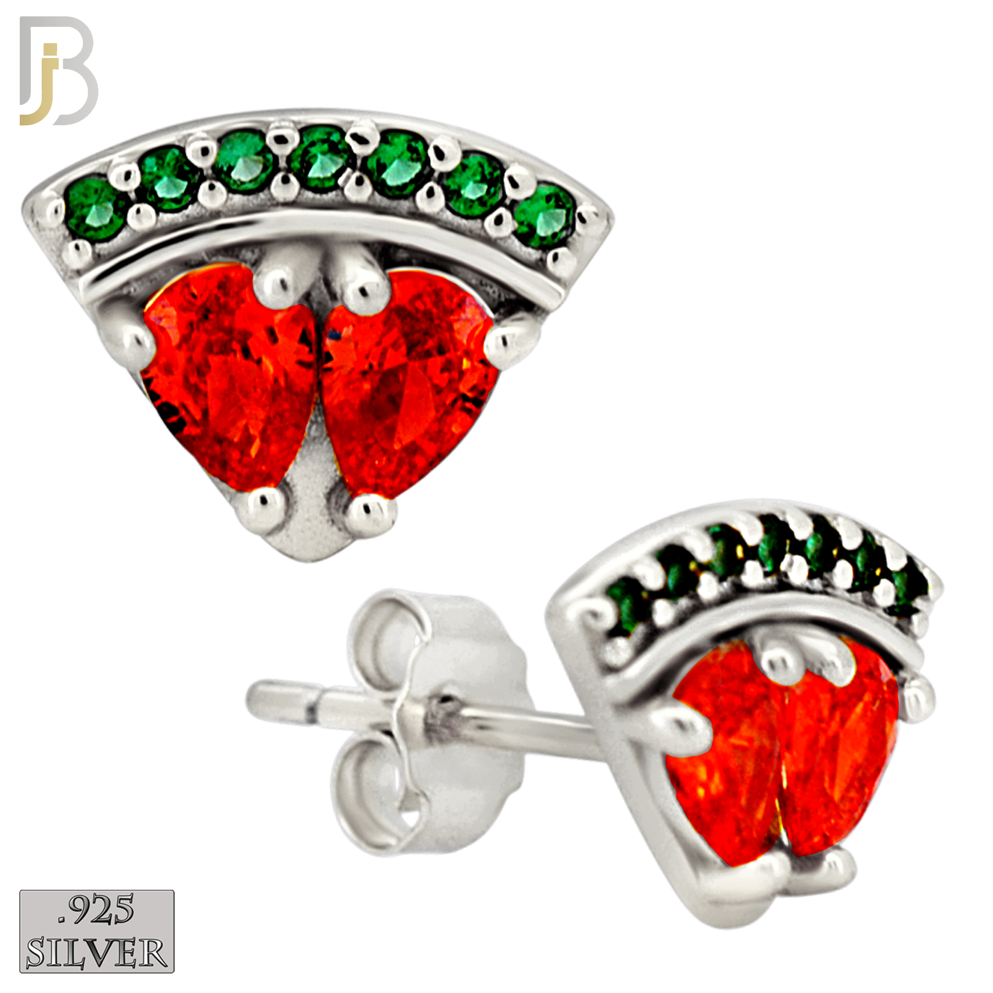 925-ES445 - .925 Sterling Watermelon Earring with Multi-Colored Zircon - Push Back image 1