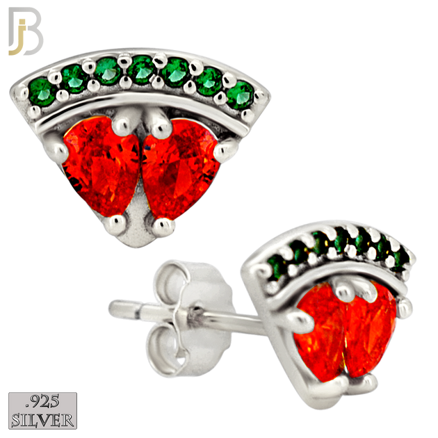 925-ES445 - .925 Sterling Watermelon Earring with Multi-Colored Zircon - Push Back image 1