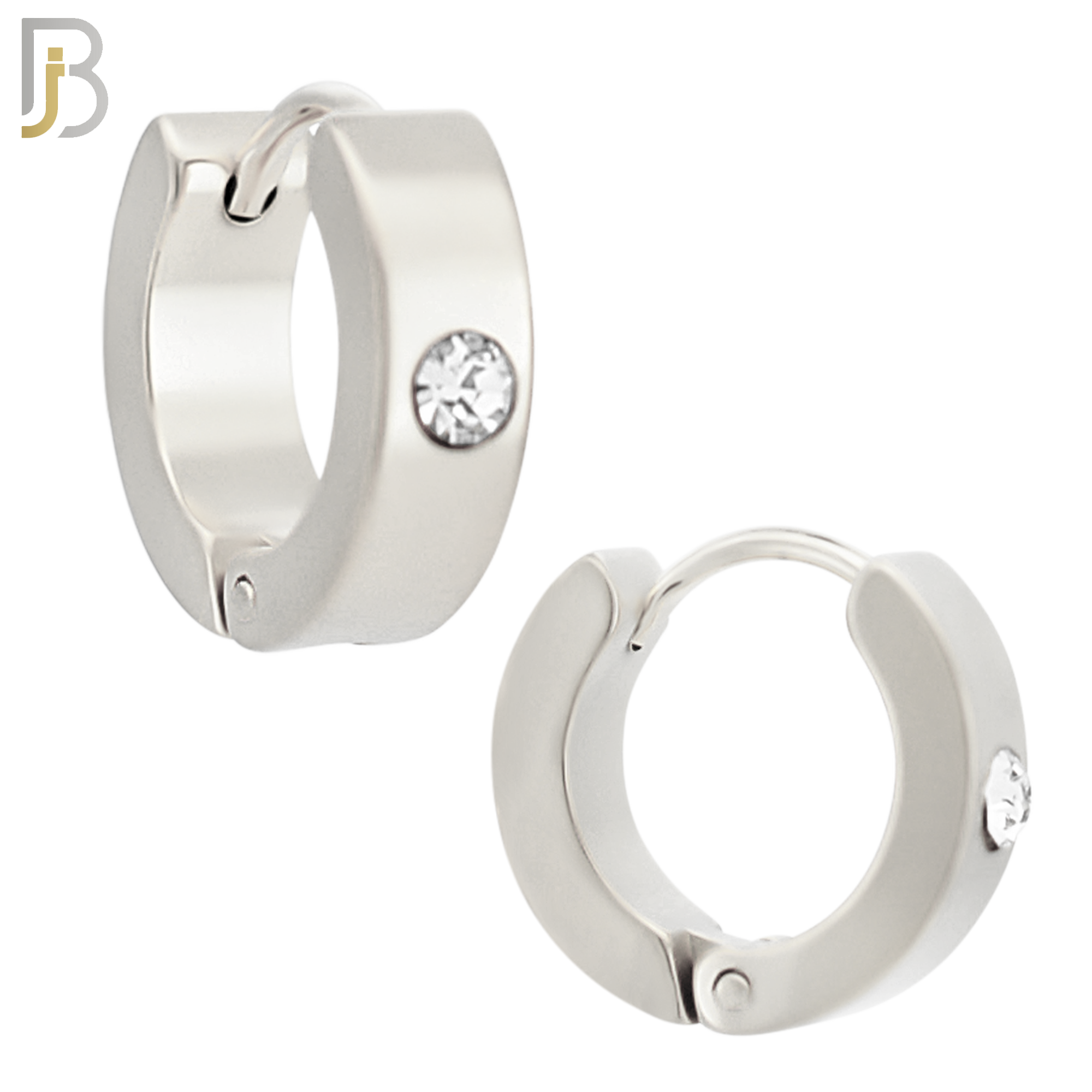 ES116S - 316L Stainless Steel Plain Huggies with Single Zircon Clip On image 2