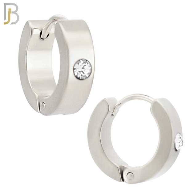 ES116S - 316L Stainless Steel Plain Huggies with Single Zircon Clip On image 2