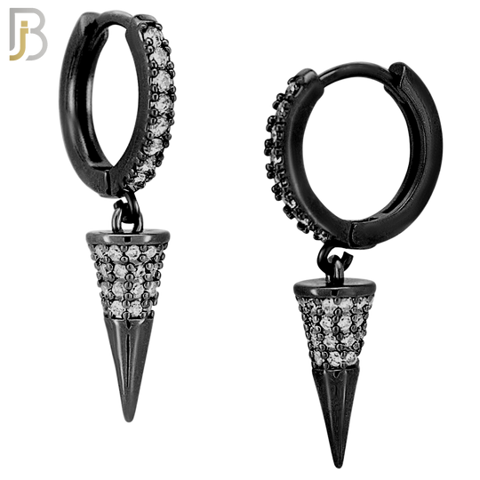ES103 - 316L Stainless Steel Dangling Cone with Zircon Huggies Clip On image 3