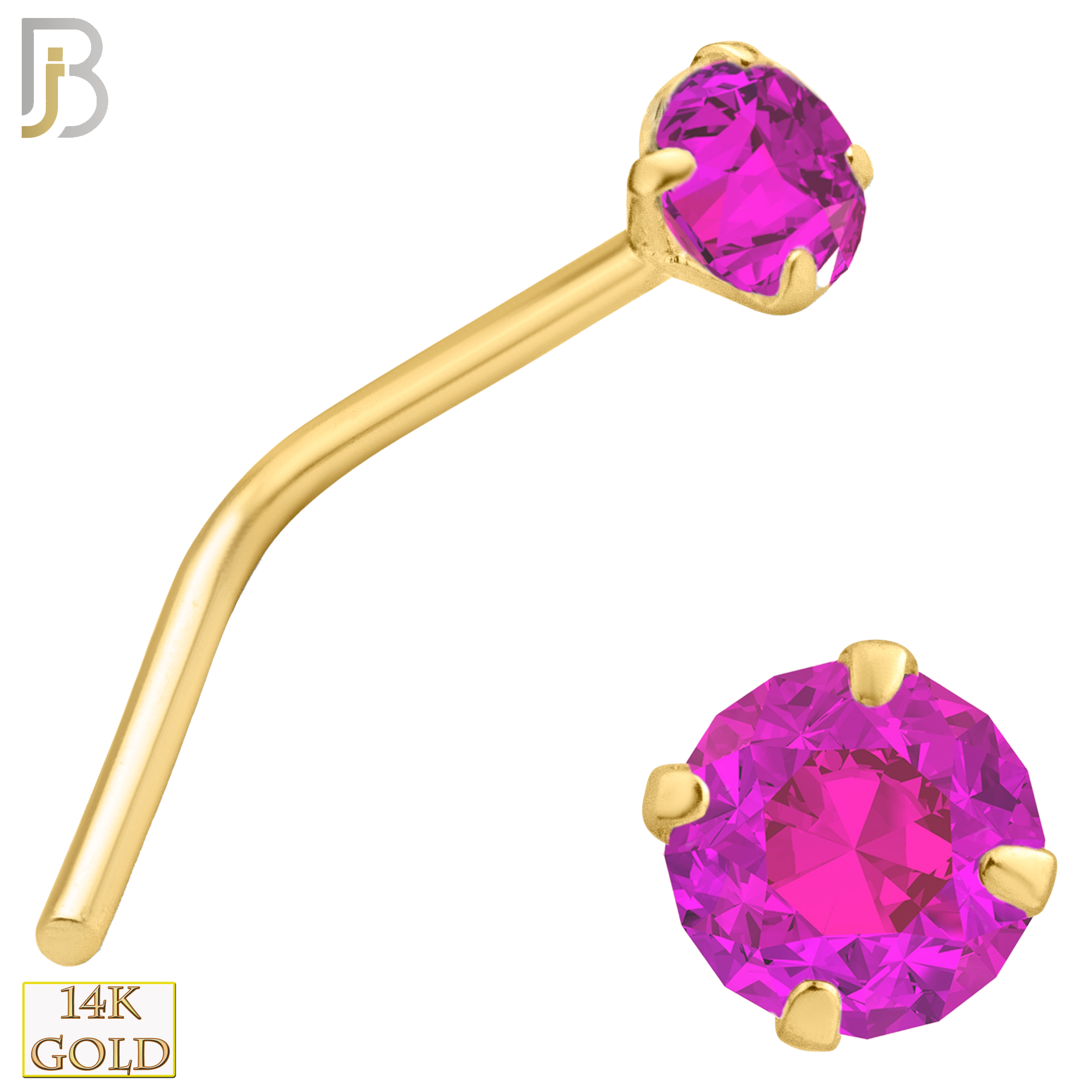 14-NR10YPS-22 -  22g - 14k Yellow Gold L-Shaped Nose Ring with Pink Sapphire in Prong Setting - 2.5mm image