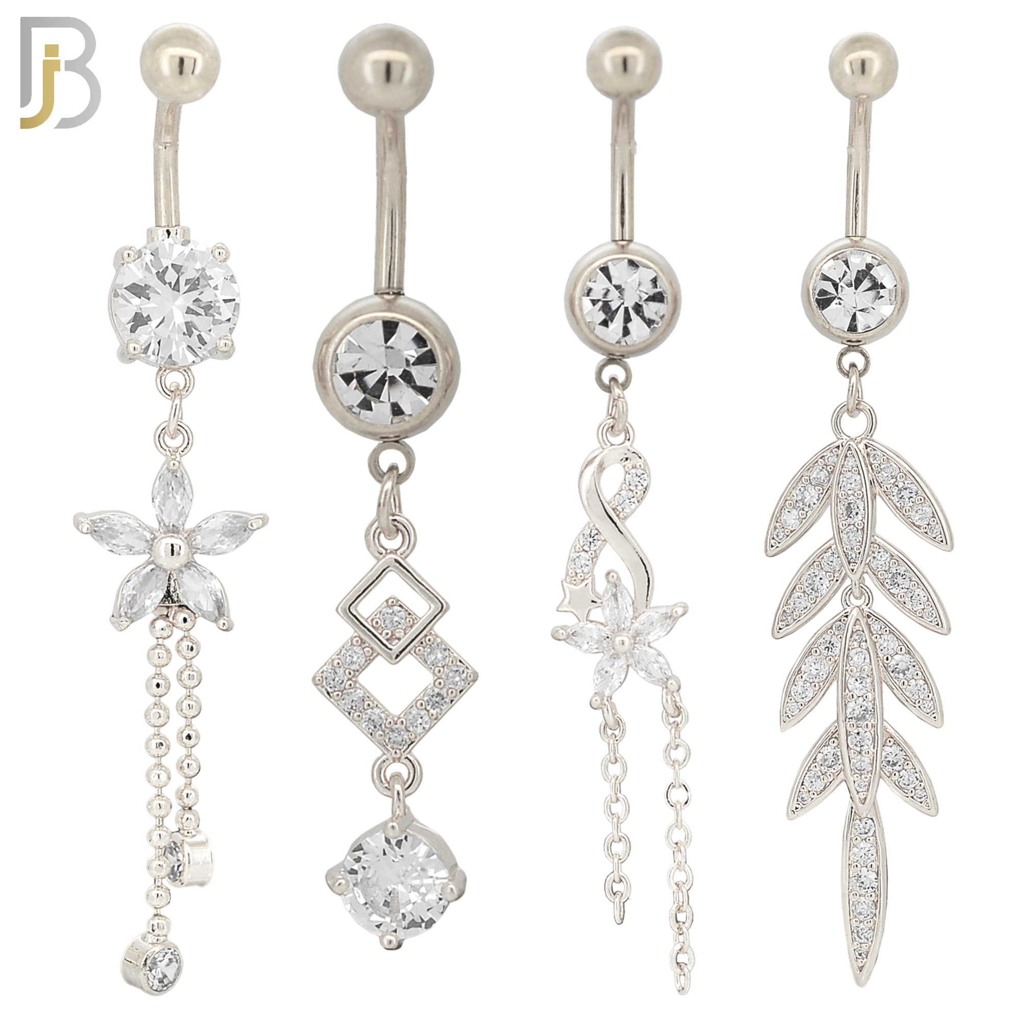 PK-N005 - 316L Surgical Steel Different Designs Dangle Belly Rings - Pack of 16 image 1
