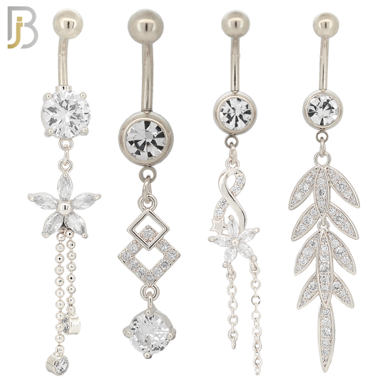 PK-N005 - 316L Surgical Steel Different Designs Dangle Belly Rings - Pack of 16 image 1