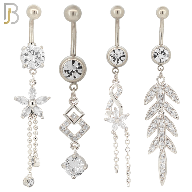 PK-N005 - 316L Surgical Steel Different Designs Dangle Belly Rings - Pack of 16 image 1