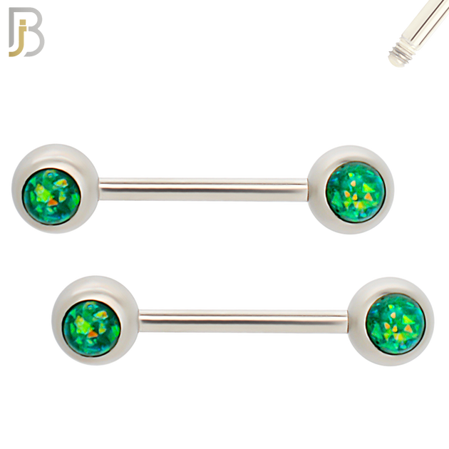 NP15 - 316L Surgical Steel Screw Round Bezel Opal Nipple Ring Piercing image 2