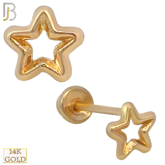 14k Solid Gold Hollow Star Stud Earrings - Screw Back image 0