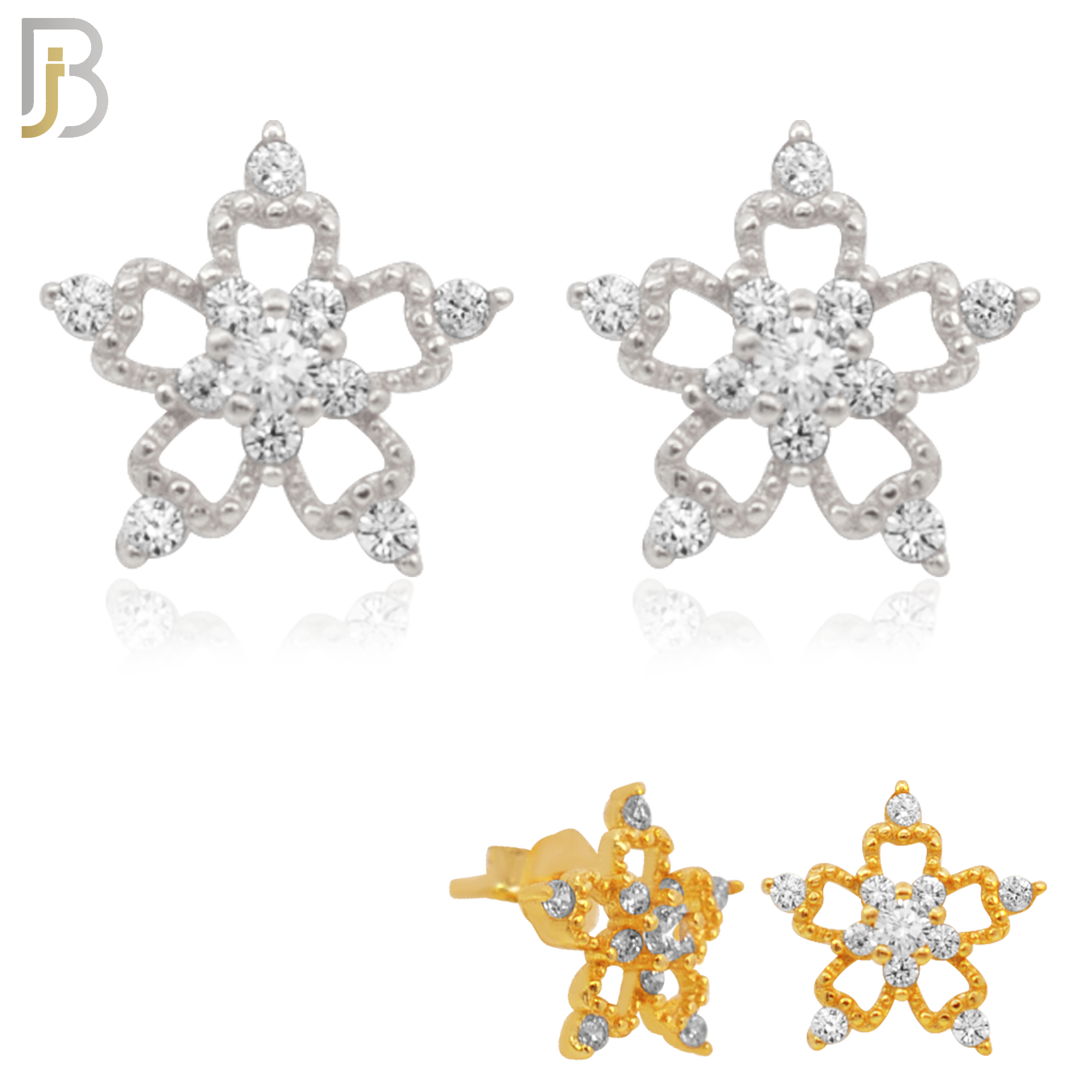 925-ES26 - .925 Sterling Silver Star with Zircon Earrings Stud image 0