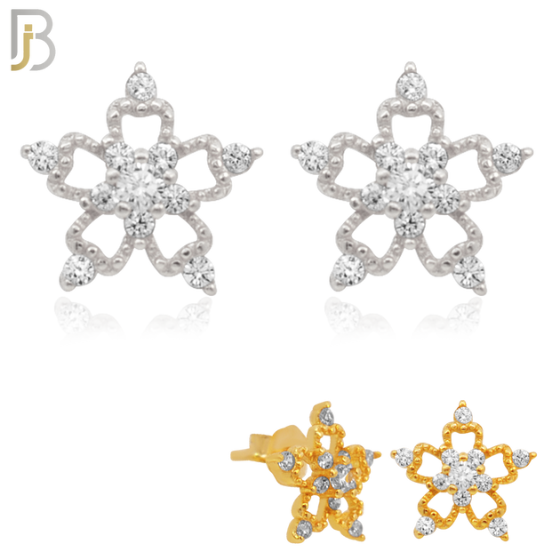 925-ES26 - .925 Sterling Silver Star with Zircon Earrings Stud image 0
