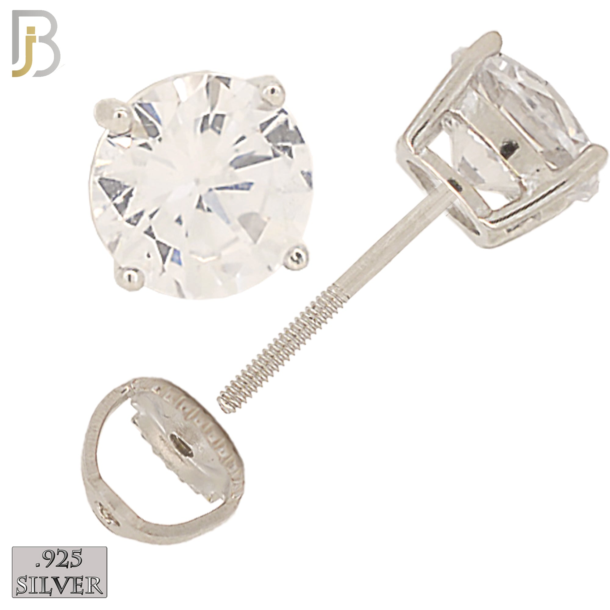 925-ES79-SC - .925 Sterling Silver Butterfly Screw Back Stud Earrings Casting Prong Setting with Round Clear Zircon - 7mm image