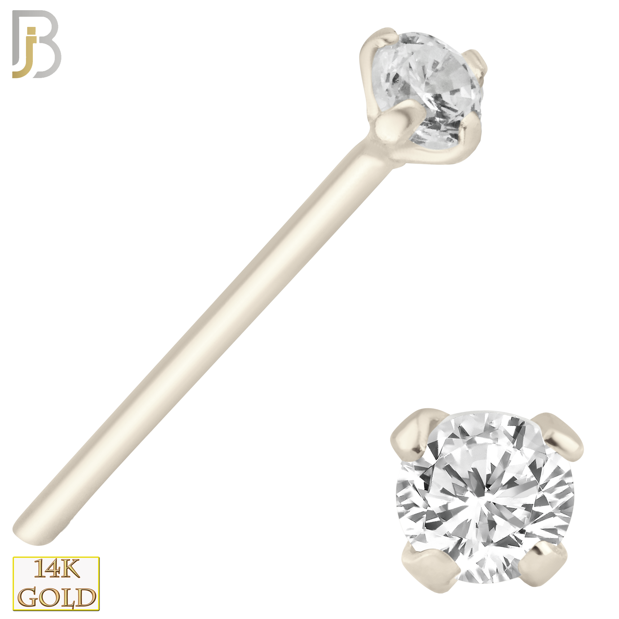 14-NR02L - 14k Solid  Gold Prong Setting  Round Lab Diamond Nose Stud Bend-it Yourself, Nose Straight image