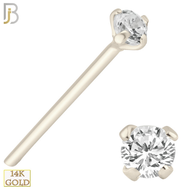 14-NR02L - 14k Solid  Gold Prong Setting  Round Lab Diamond Nose Stud Bend-it Yourself, Nose Straight image