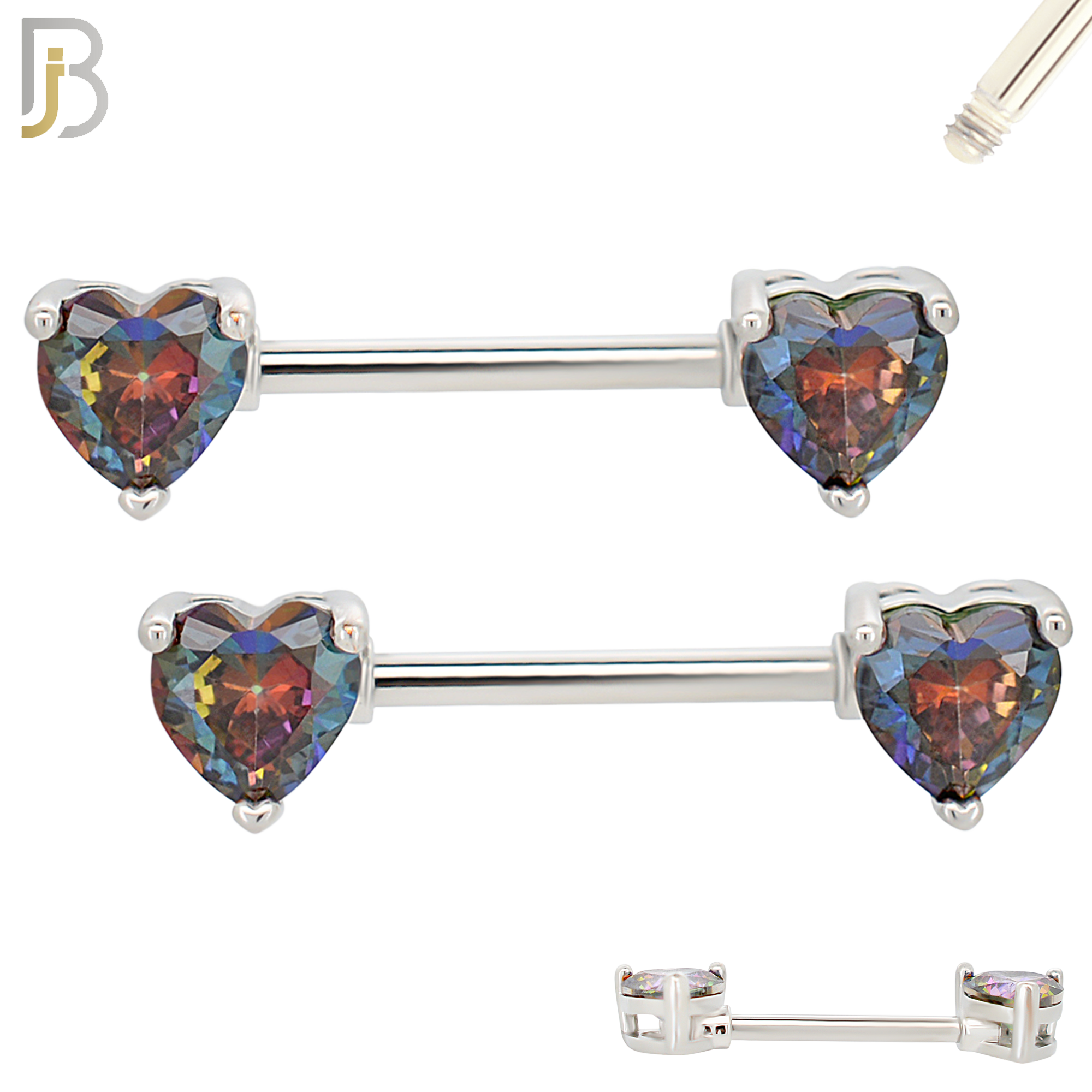NP03S - 316L Surgical Steel Screw Prong Heart Zircon Nipple Ring Piercing image 1
