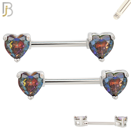 NP03S - 316L Surgical Steel Screw Prong Heart Zircon Nipple Ring Piercing image 1