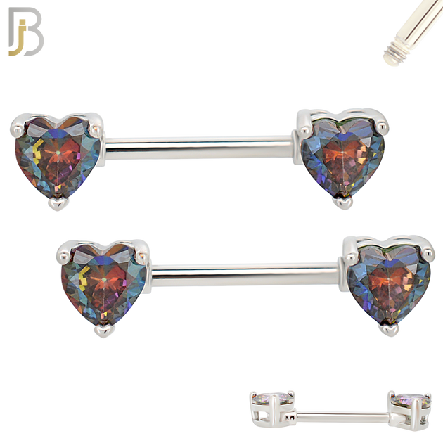 NP03S - 316L Surgical Steel Screw Prong Heart Zircon Nipple Ring Piercing image 1