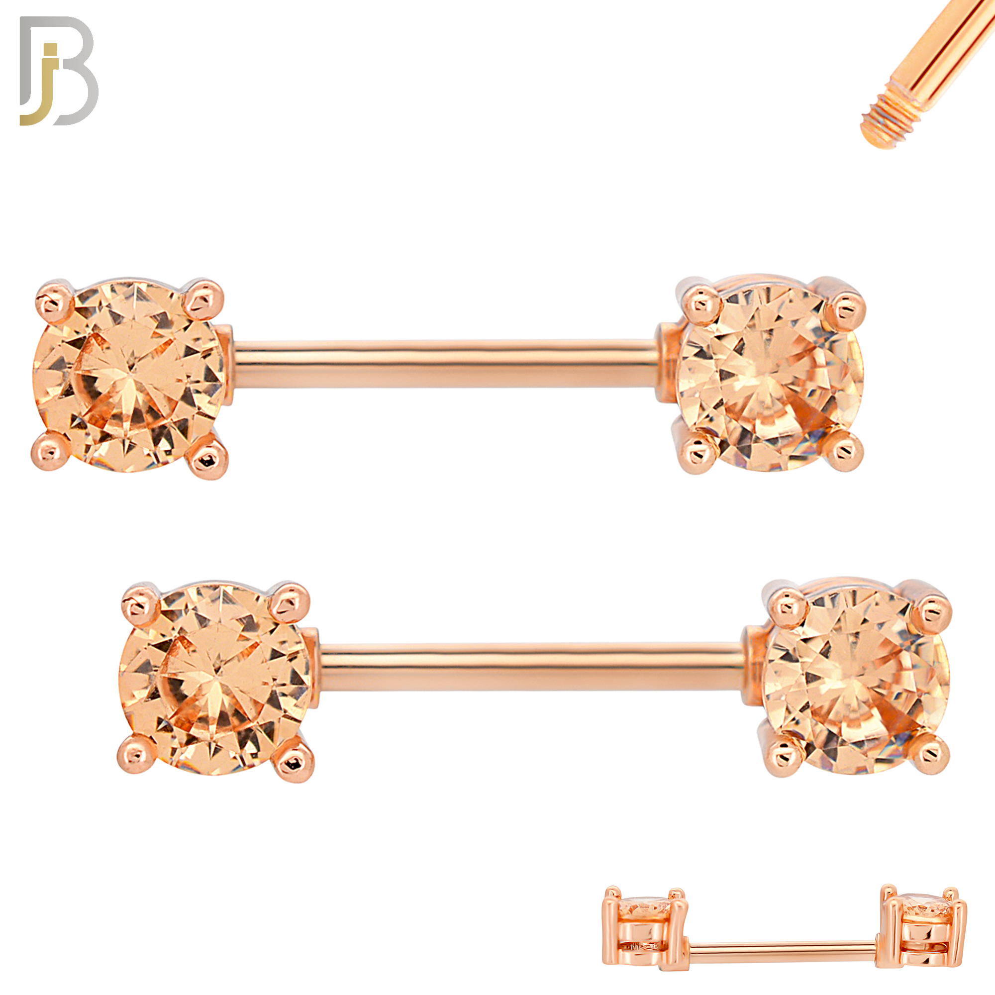 NP02R - 316L Surgical Steel Rose Gold Plated Screw Prong Round Zircon Nipple Ring Piercing image 2