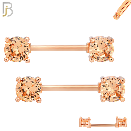 NP02R - 316L Surgical Steel Rose Gold Plated Screw Prong Round Zircon Nipple Ring Piercing image 2