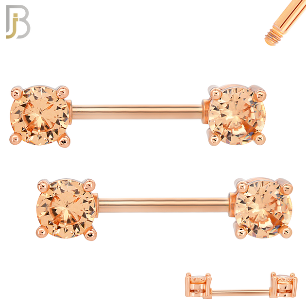 NP02R - 316L Surgical Steel Rose Gold Plated Screw Prong Round Zircon Nipple Ring Piercing image 2