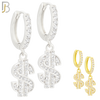 ES167 - 316L Stainless Steel Dangling Dollar Sign Zircon Design Huggies Clip On image 0