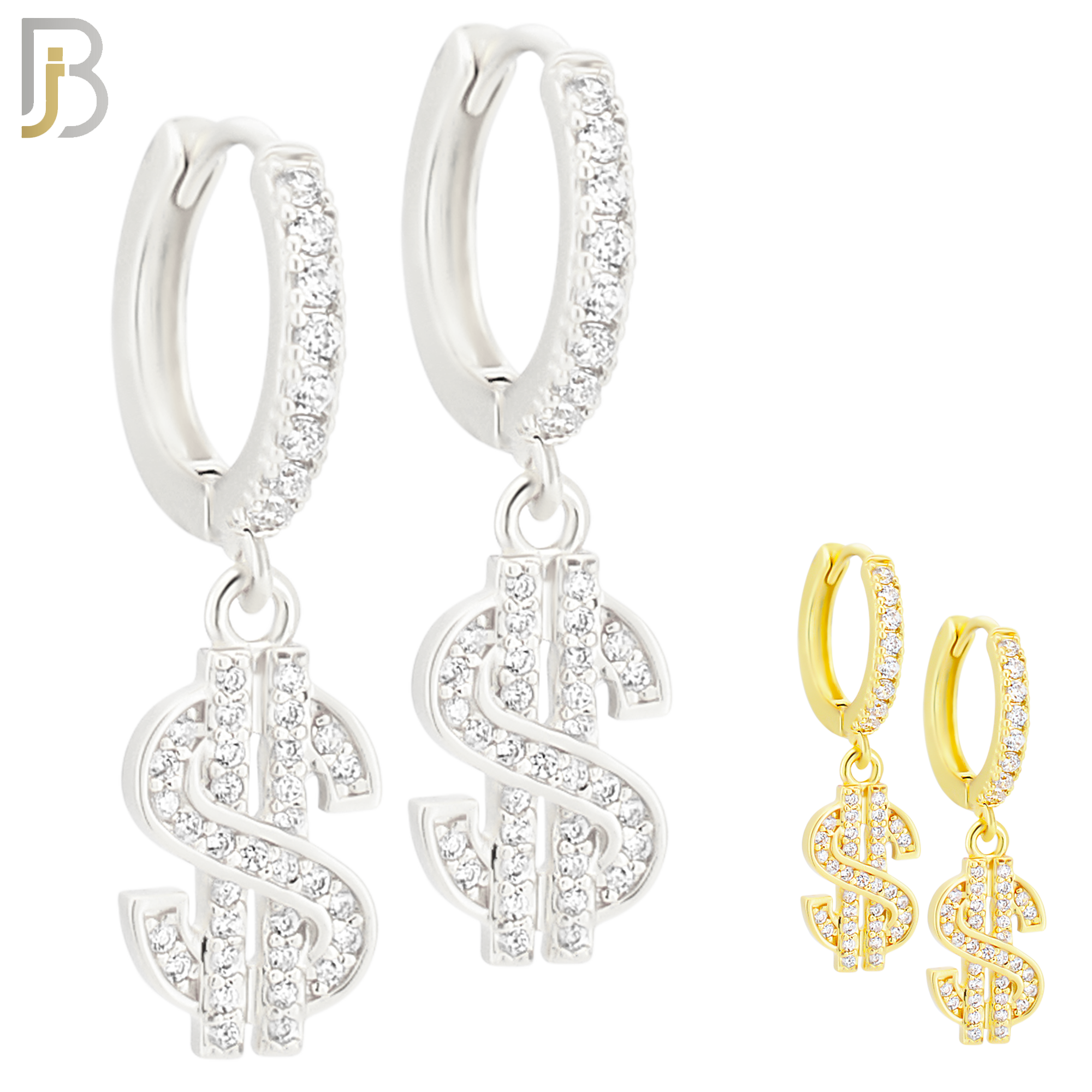 ES167 - 316L Stainless Steel Dangling Dollar Sign Zircon Design Huggies Clip On image 0