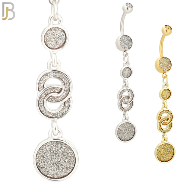 N003 - 316L Stainless Steel Dangling Infinity Round Sandpaper Design Belly Ring with 4mm Screw Ball image 0