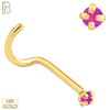 14-NR03YPS-22 - 22g-14k Yellow Gold Nose Screw with Pink Sapphire in Prong Setting - 1.5mm image