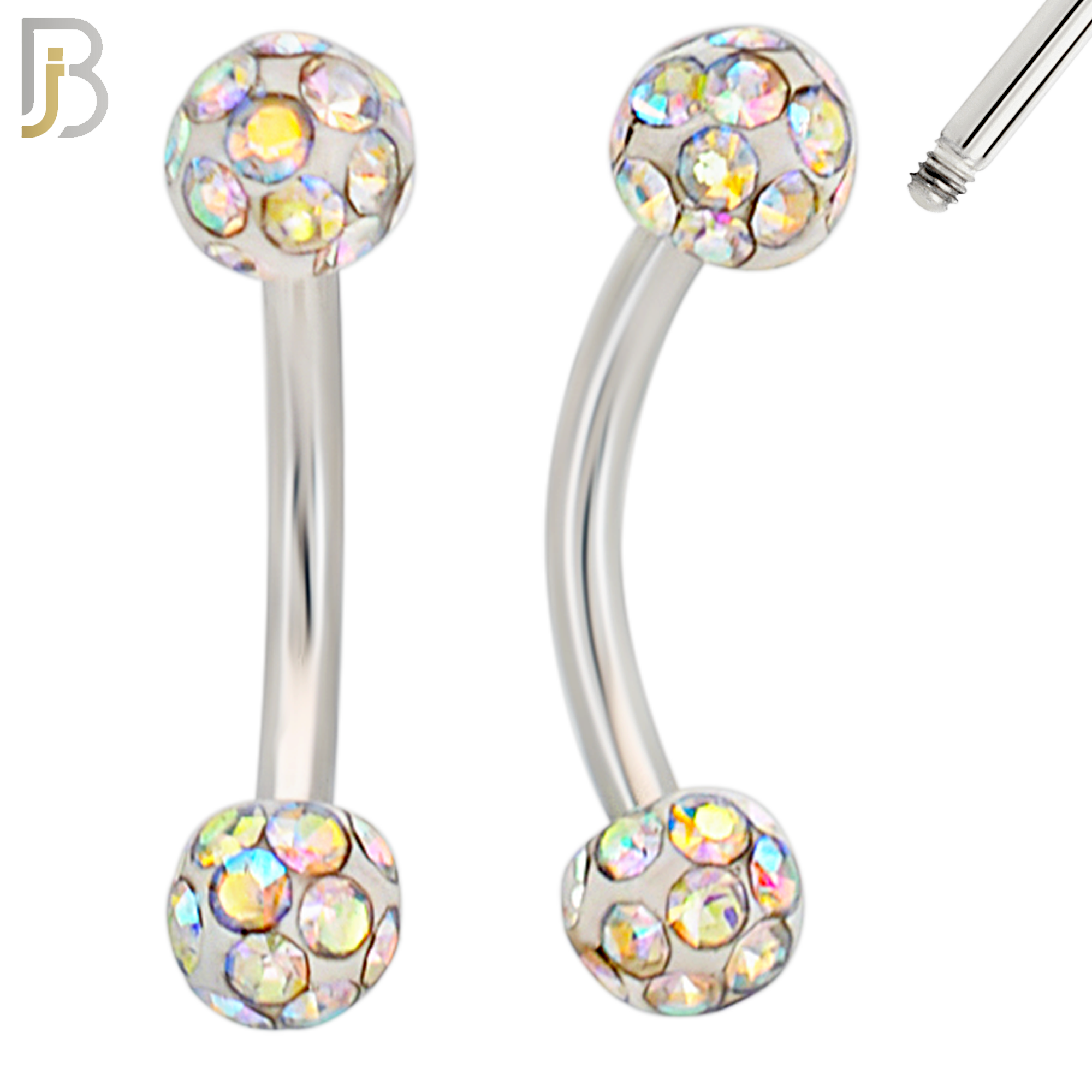 EC05 - 8mm Length Bar 316L Surgical Steel Curved Barbell Coated Multi Zircon Externally Threaded (PACK OF 4) image 7