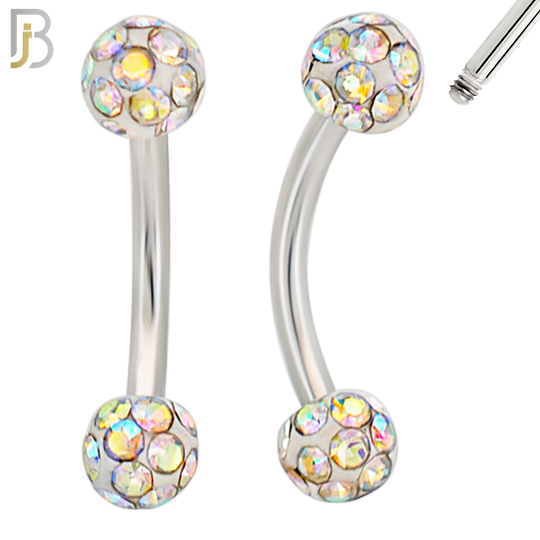 EC05 - 8mm Length Bar 316L Surgical Steel Curved Barbell Coated Multi Zircon Externally Threaded (PACK OF 4) image 7