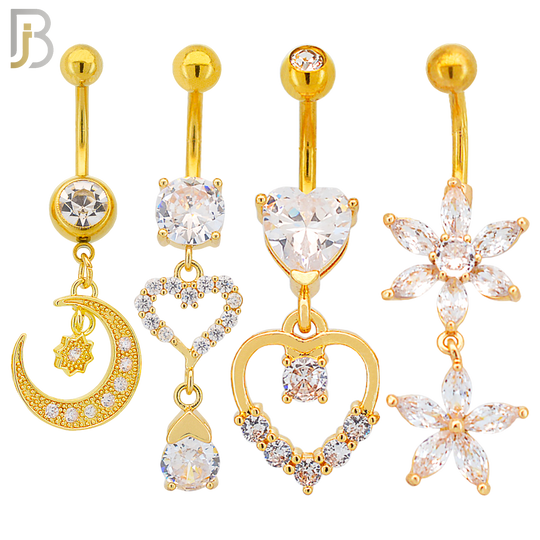 PK-N002 - 316L Surgical Steel Different Designs Dangle Belly Rings - Pack of 16 image 2