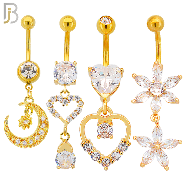 PK-N002 - 316L Surgical Steel Different Designs Dangle Belly Rings - Pack of 16 image 2