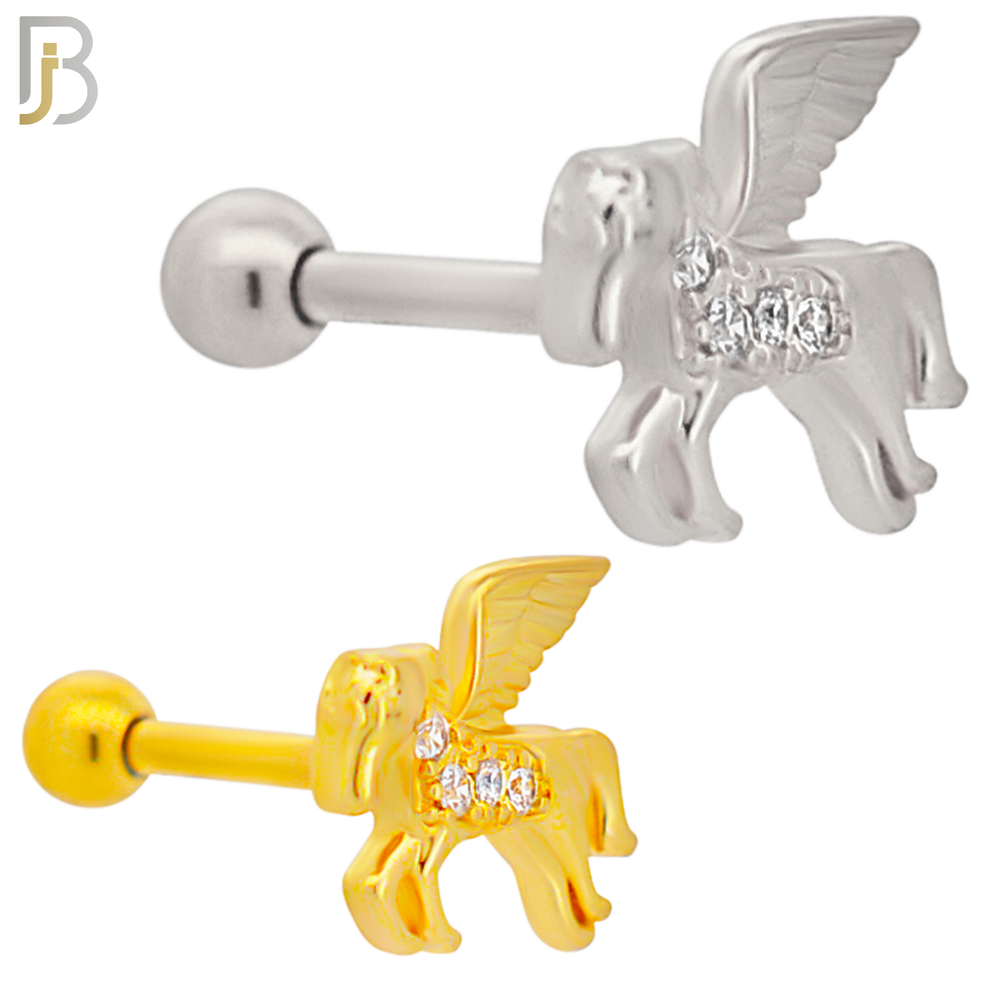 TB03 - 316L Surgical Steel Unicorn Design with Zircon Tragus Barbell Cartilage Piercing Screw Ball (PACK OF 6) image 0