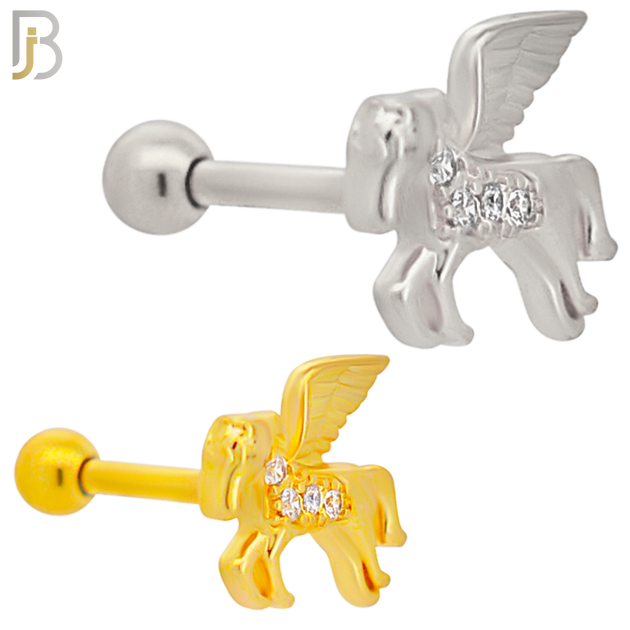 TB03 - 316L Surgical Steel Unicorn Design with Zircon Tragus Barbell Cartilage Piercing Screw Ball (PACK OF 6) image 0