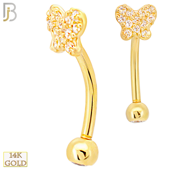 14-EC14 - 14k Yellow Gold Multi CZ Butterfly Eyebrow Barbell Externally Threaded Screw image 0