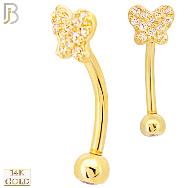 14-EC14 - 14k Yellow Gold Multi CZ Butterfly Eyebrow Barbell Externally Threaded Screw image 0