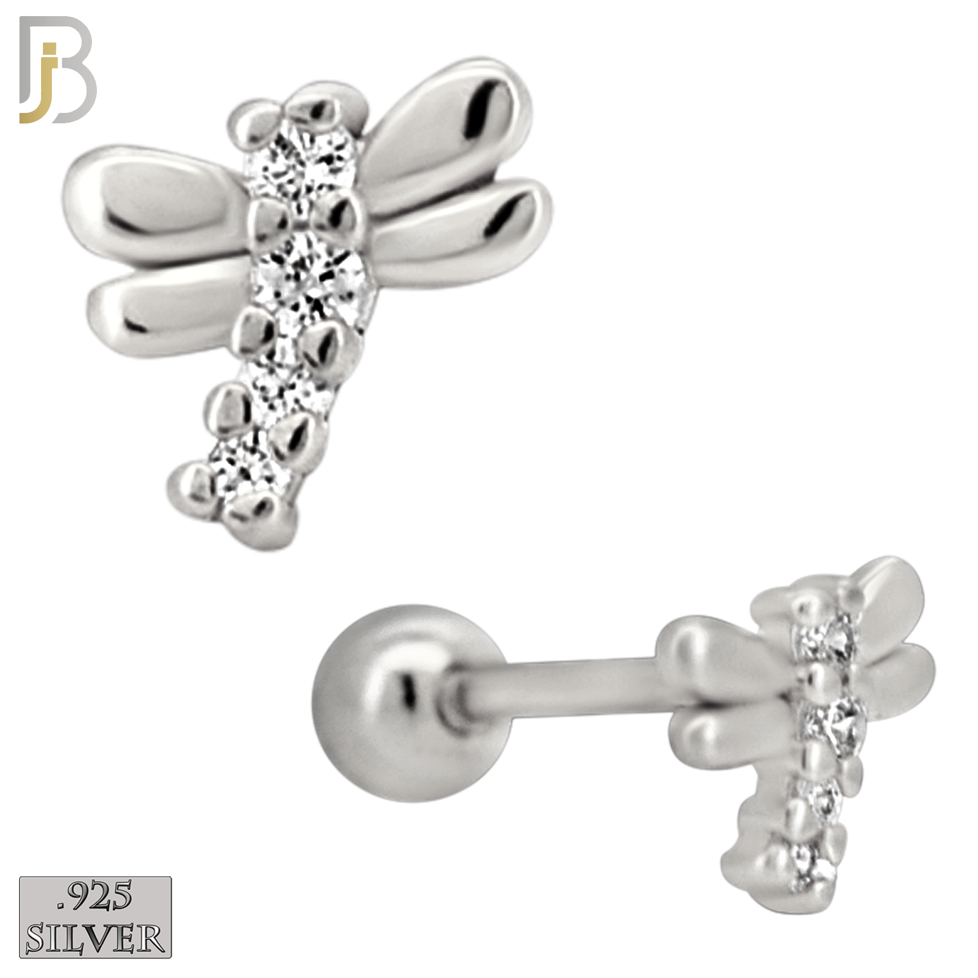 925-ES436-B - 925 Sterling Silver Dragonfly Earring with Multi Zircon - Screw Ball image 1