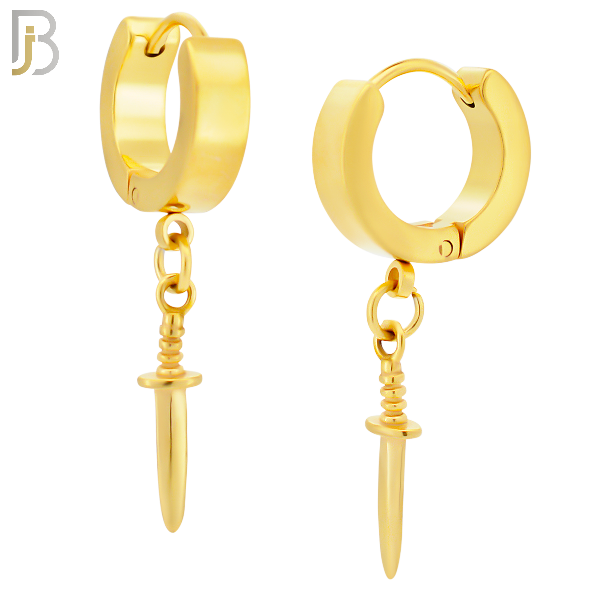 ES284 - 316L Stainless Steel Dangling Plain Straight Dagger Huggies Hoop Earrings image 3